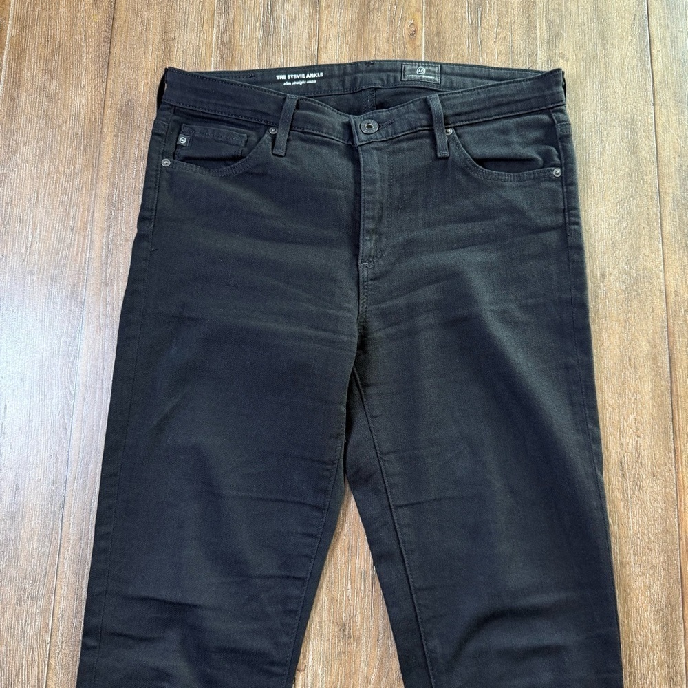 AG The Stevie Ankle Slim Straight Jeans Raw hem Black Step Crop Mid Rise - Picture 8 of 11